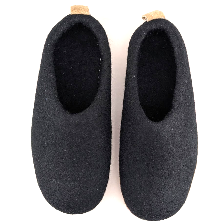 HAUSSIMPLE Indoor Wool Slippers ~ Mens Size 7.5 /  Womens Size 8.5-9*~ Black/Tan HAUSSIMPLE