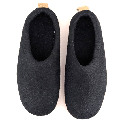 HAUSSIMPLE Indoor Wool Slippers ~ Mens Size 7.5 /  Womens Size 8.5-9*~ Black/Tan HAUSSIMPLE