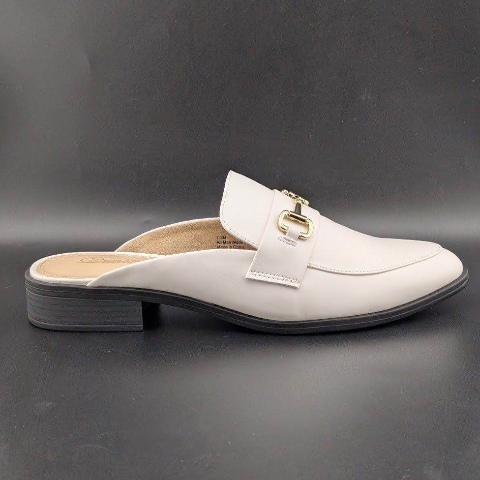 Dunion White Slip-On Mules Women's Size 7.5M Faux Leather Imperfect (See Notes) Dunion