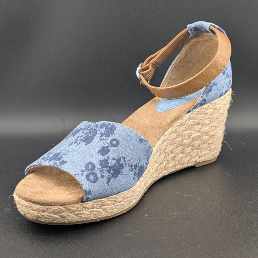 Style & Co. Women's Sz 9 Seleene Faux Denim Open Toe Wedge Sandals Blue Print Style&co.