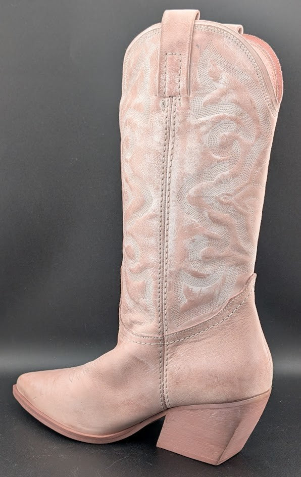 Steve Madden W8.5 West Pink Leather Pull On Pointed Toe Block Heel Western Boot Steve Madden