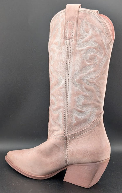 Steve Madden W8.5 West Pink Leather Pull On Pointed Toe Block Heel Western Boot Steve Madden