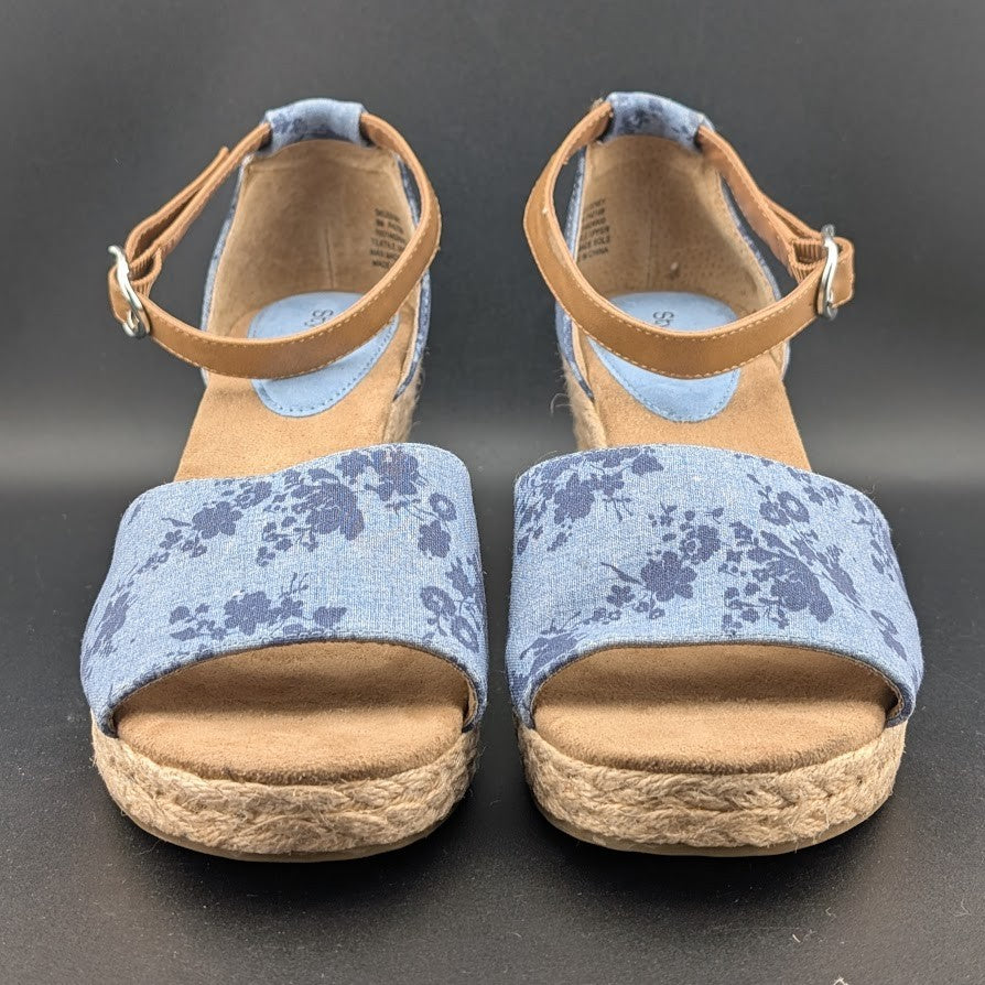 Style & Co. Women's Sz 9 Seleene Faux Denim Open Toe Wedge Sandals Blue Print Style&co.