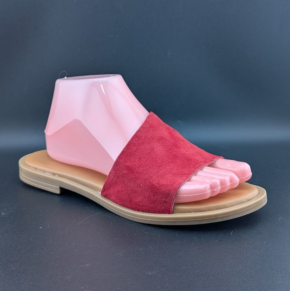 Simona Rossi Red Genuine Leather Women's Slide Sandals Slip On Size 7.5 simona rossi