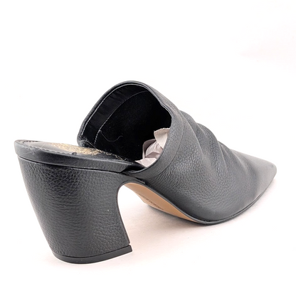 New Vince Camuto Carlie Size 10-Leather Ruched Pointed Toe Block Heel Mule Black Vince Camuto