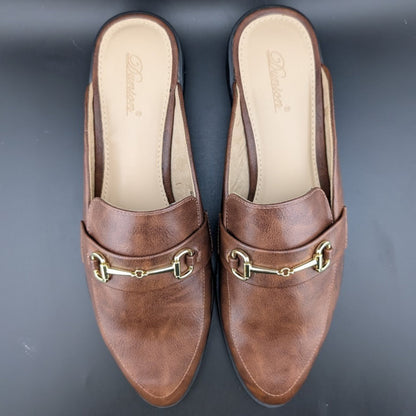 Dunion Brown Slip On Mules Women's Size 11M Faux Leather New In Box Dunion