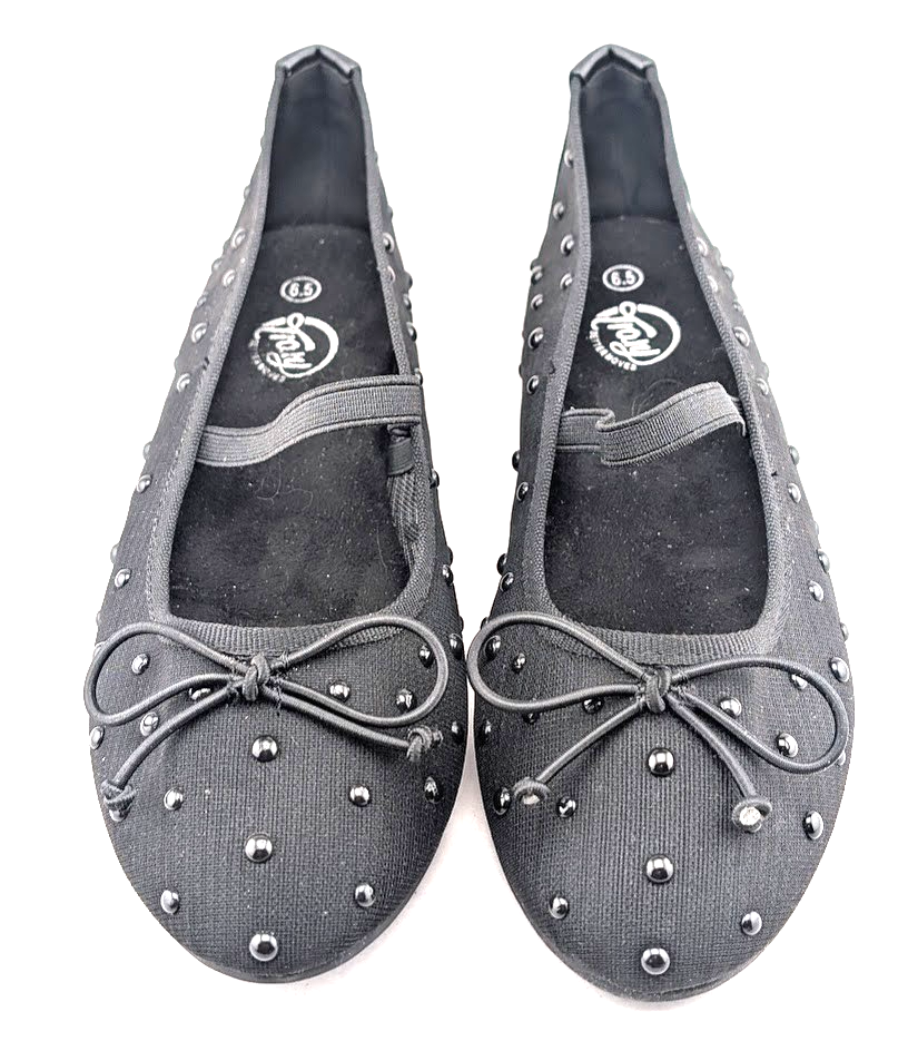 Trary Women's Black Ballet Flats Size 6.5 Mesh and Bead Uppers, Elastic Strap Trary