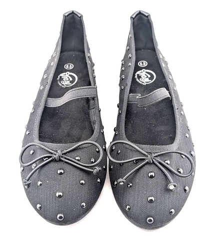 Trary Women's Black Ballet Flats Size 6.5 Mesh and Bead Uppers, Elastic Strap Trary