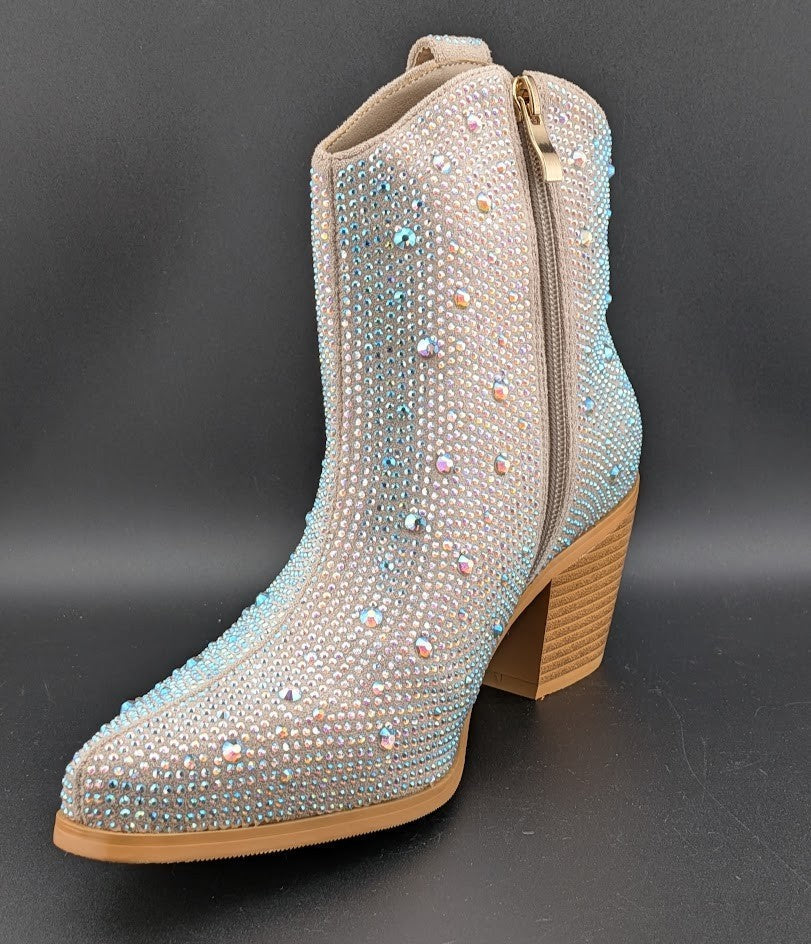Women's Size 7 Rhinestone Zipper Sparkly Ankle Boots Western Toe Fashion Unbranded