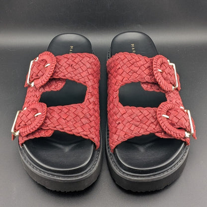 Marc Fisher Ltd Women's Size 9 Auggie Woven Dk Red Leather Buckle Footbed Sandal Marc Fisher