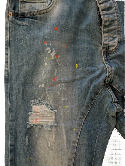DenimHouse Light Blue Stretchy Custom Cotton Denim Distressed Skinny Jeans 33x32 Denim House