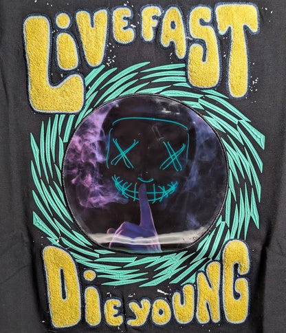 BKYS Men's Small Live Fast Die Young Original Embroidered Graphic T Shirt Black BKYS