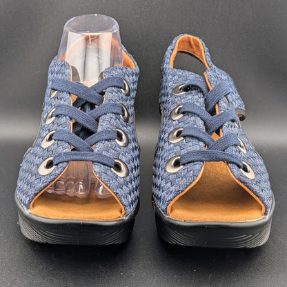 Bernie Mev Marcelo Lace-up Woven Wedge Sandals in Navy Blue Size 10.5-11 (42) Bernie Mev