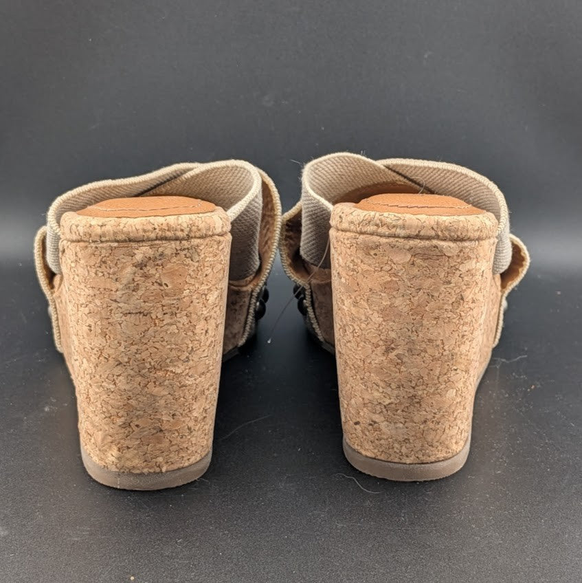 Lucky Brand Women's Size 8.5W Beige Platform Leather Wedge Heeled Sandals Lucky Brand
