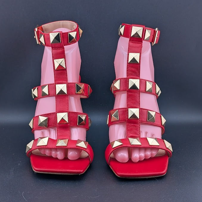 NEW Steve Madden Capri Studded Women's Leather 4" Stiletto Sandals-Red Size 9M Steve Madden