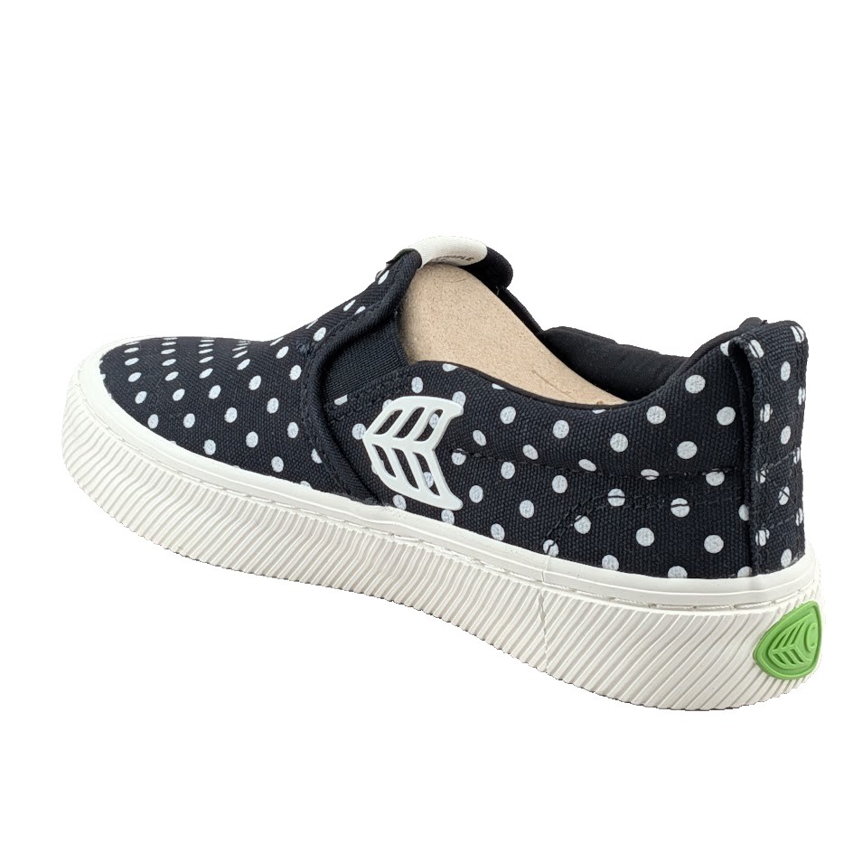 NEW Women's 5 / Kids 3.5 Cariuma Slip On Black Canvas White Polka Dot Sneaker Cariuma