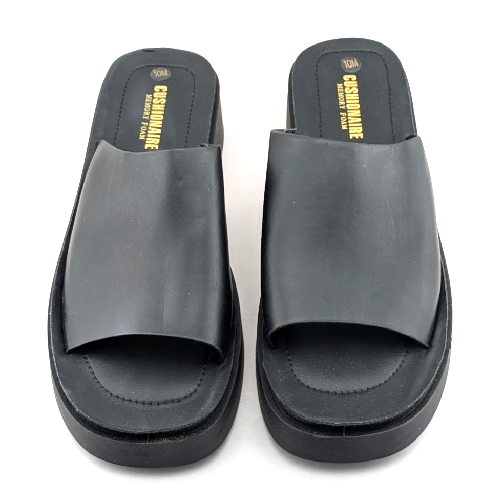 Cushionaire Size 10 Play~ Black Platform Memory Foam Slide Sandals CUSHIONAIRE