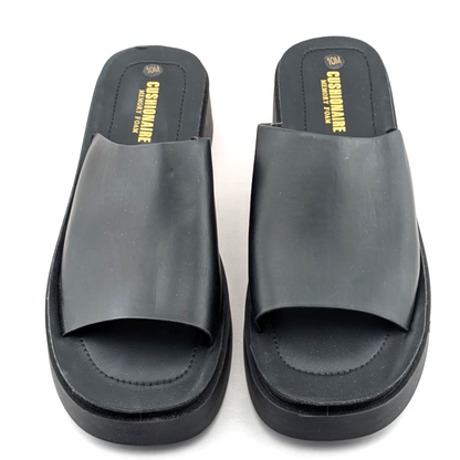Cushionaire Size 10 Play~ Black Platform Memory Foam Slide Sandals CUSHIONAIRE