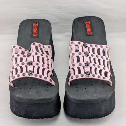 Funn Platform Goth Wo's Size 9 Web Sandals~Spiderweb Studs Slip On Pink Hologram Demonia