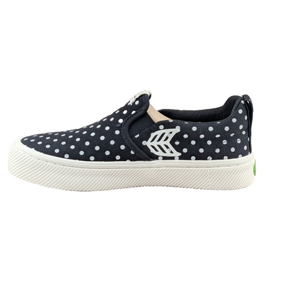 NEW Women's 5 / Kids 3.5 Cariuma Slip On Black Canvas White Polka Dot Sneaker Cariuma