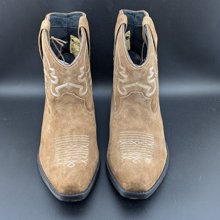 Roper Women's Sz 9.5 Dusty II Tan Brown Cow Suede Western Booties Snip Toe NIB Roper