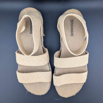 CUSHIONAIRE Mandy Wedge Stretch Platform Sandal Beige Size 8.5M Brand New! CUSHIONAIRE