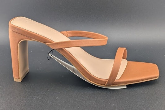 The Drop Sz 8 Avery Womens 3.5" Chunky Heel Toffee Brn Square Toe  Slide Sandals The Drop