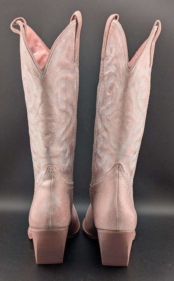 Steve Madden W8.5 West Pink Leather Pull On Pointed Toe Block Heel Western Boot Steve Madden