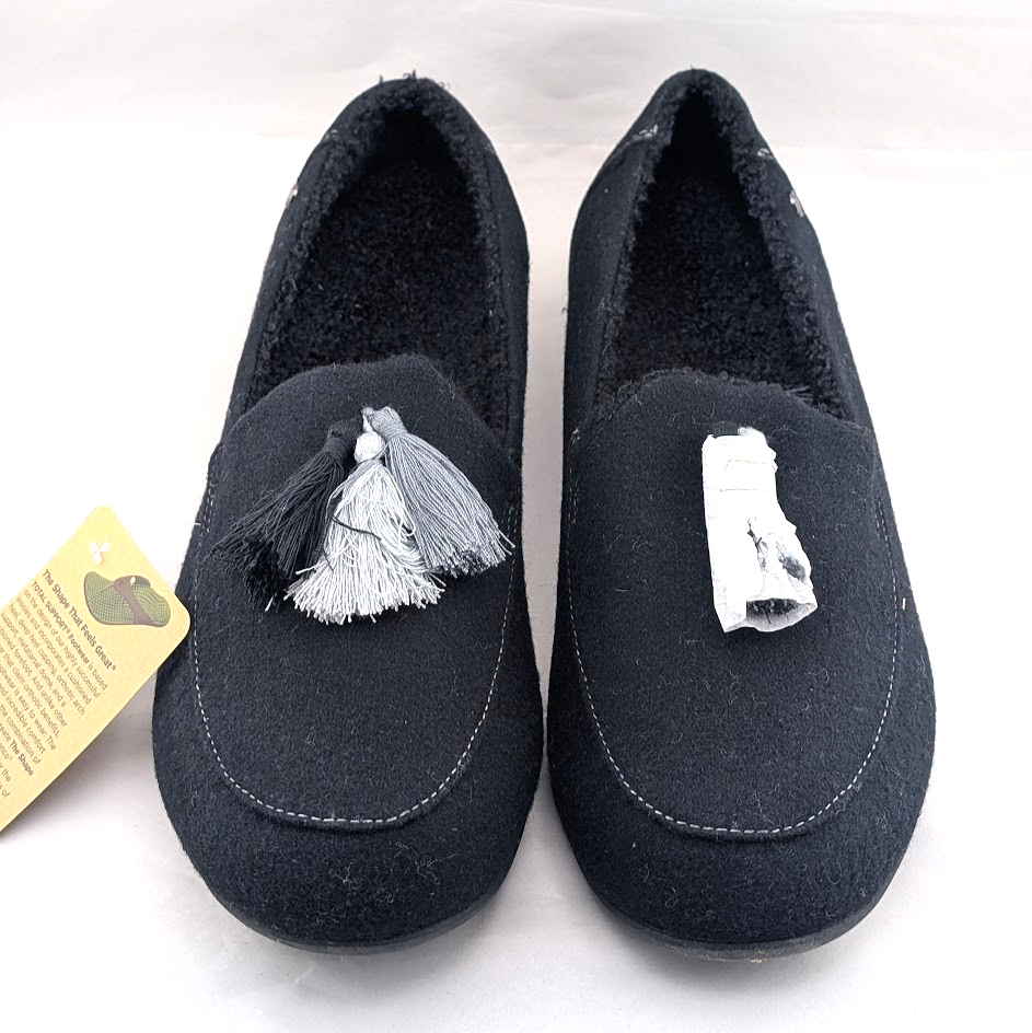 Spenco Hearthside Black Womens Sz 12B Orthotic Wool Indoor/Outdoor Dress Slipper Spenco