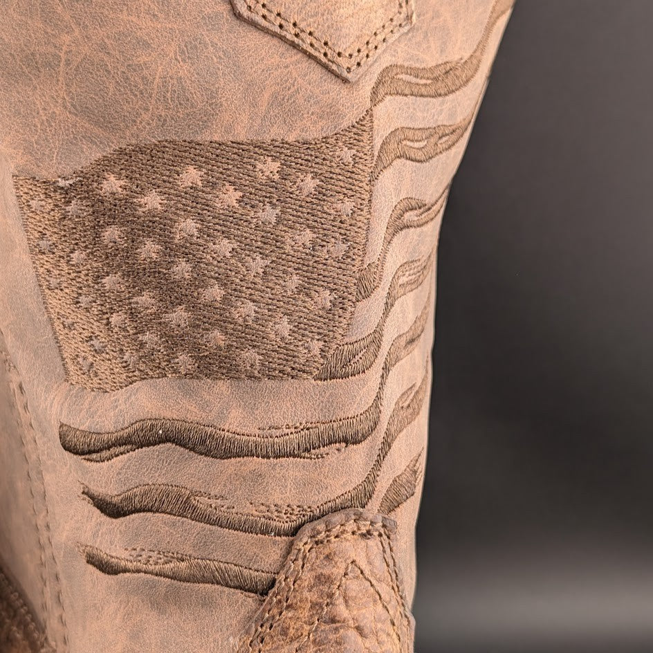 Rebel™ By Durango® Size 10W Brown Distressed Flag Embroidery Boots DDB0314 $185 Durango