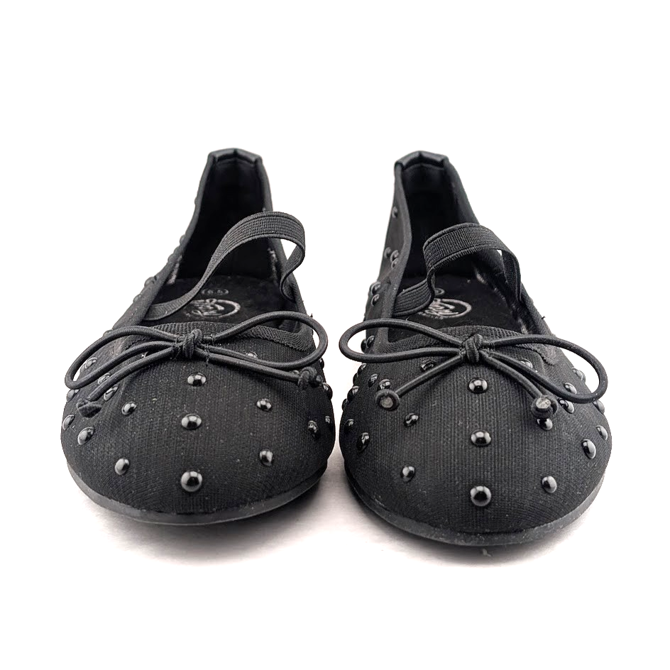 Trary Women's Black Ballet Flats Size 6.5 Mesh and Bead Uppers, Elastic Strap Trary