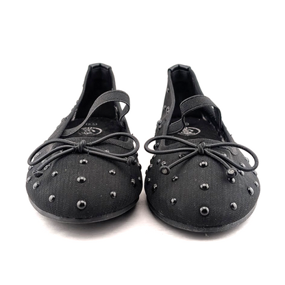 Trary Women's Black Ballet Flats Size 6.5 Mesh and Bead Uppers, Elastic Strap Trary
