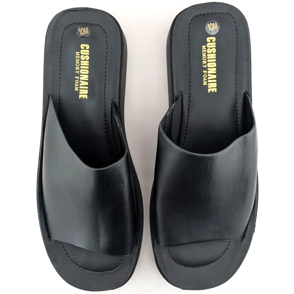 Cushionaire Size 10 Play~ Black Platform Memory Foam Slide Sandals CUSHIONAIRE