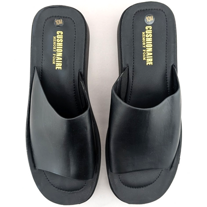 Cushionaire Size 10 Play~ Black Platform Memory Foam Slide Sandals CUSHIONAIRE