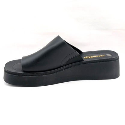 Cushionaire Size 10 Play~ Black Platform Memory Foam Slide Sandals CUSHIONAIRE