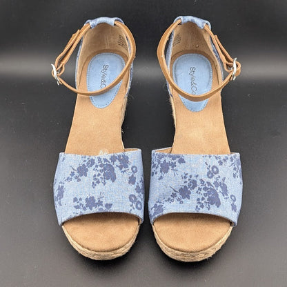 Style & Co. Women's Sz 9 Seleene Faux Denim Open Toe Wedge Sandals Blue Print Style&co.