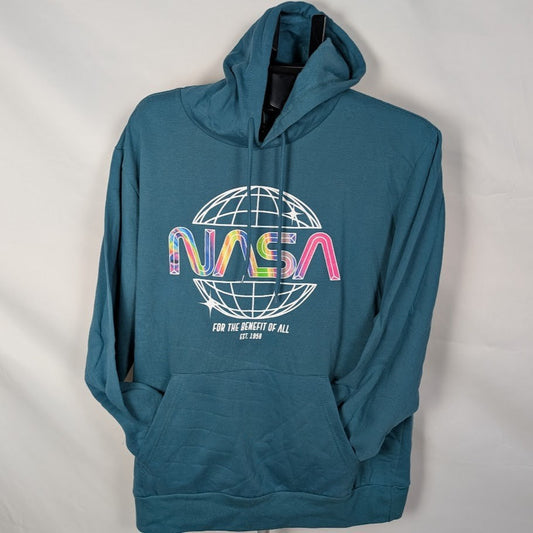 NASA Hoodie Mens Size L or XL Aqua Hoodie Sweatshirt For The Benefit Of All NASA