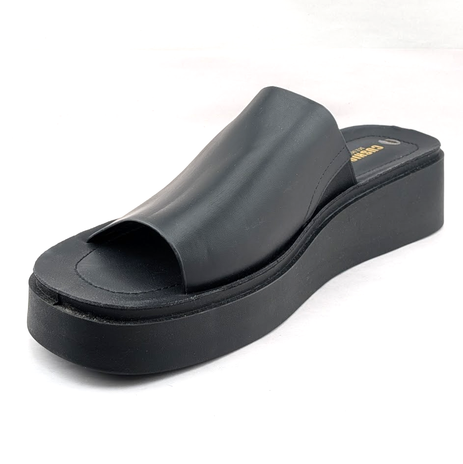 Cushionaire Size 10 Play~ Black Platform Memory Foam Slide Sandals CUSHIONAIRE
