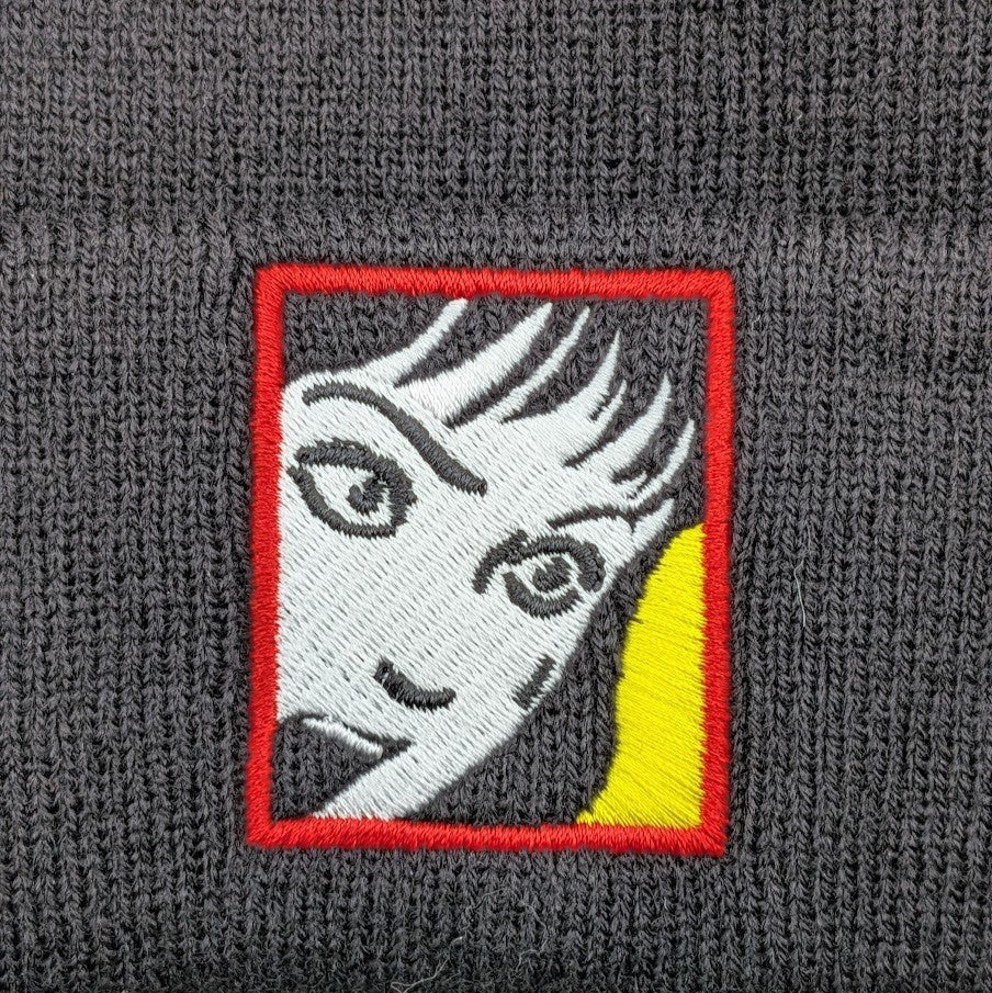 Ripple Junction Junji Ito Collection Shocked Face Embroidered Cuff Beanie Black Ripple Junction
