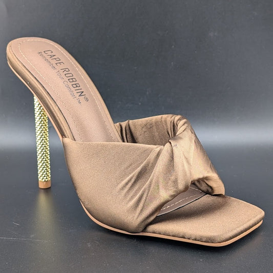 Cape Robbin Women's Size 8.5 "Quin" Satin Taupe High Heel Slip On Sandals Mules Cape Robbin