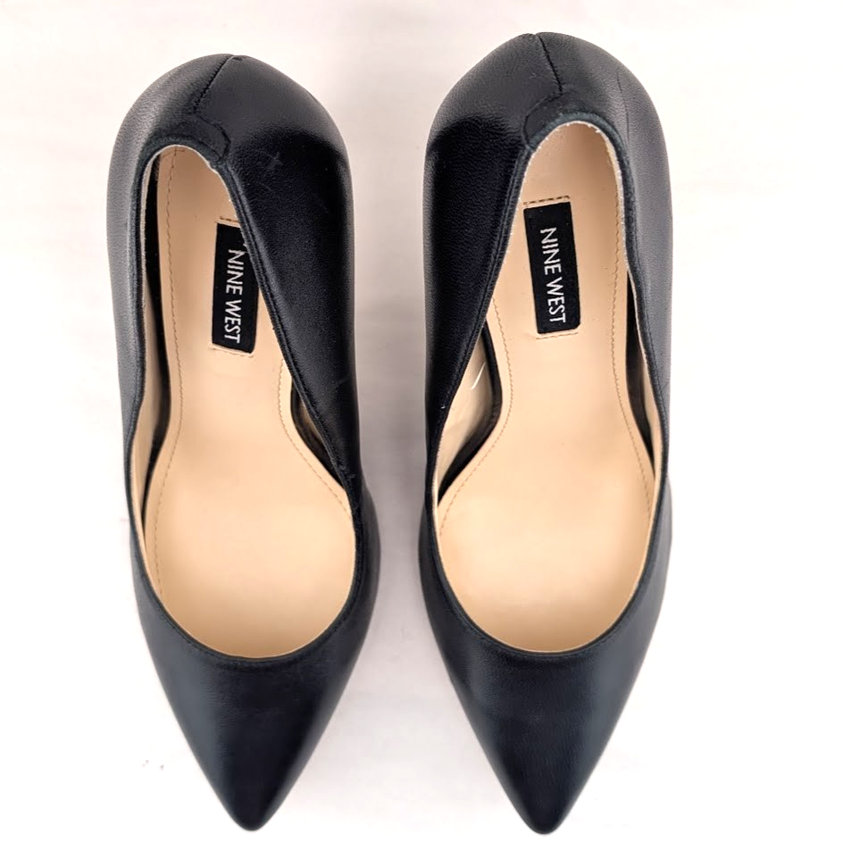 NINE WEST Women's Size 8.5 TATIANA Black Leather Pointed Toe Pump Stiletto Nine West