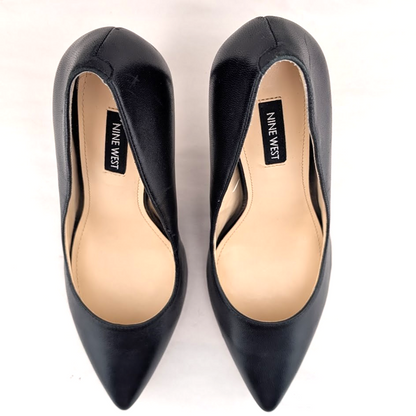 NINE WEST Women's Size 8.5 TATIANA Black Leather Pointed Toe Pump Stiletto Nine West