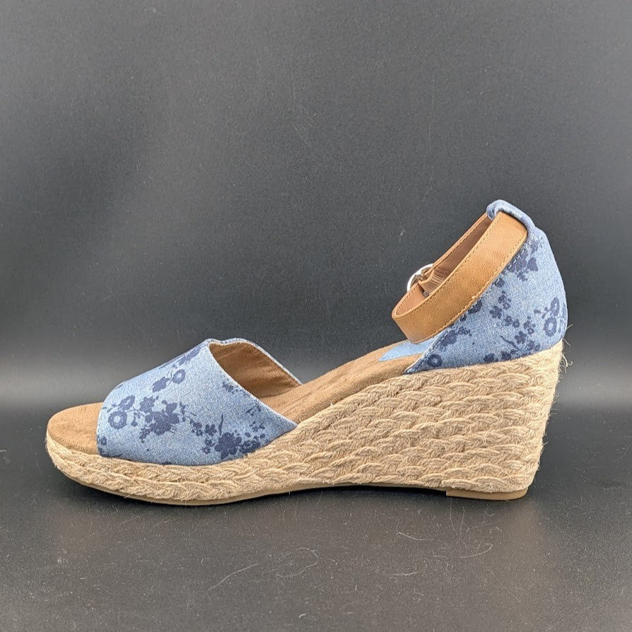 Style & Co. Women's Sz 9 Seleene Faux Denim Open Toe Wedge Sandals Blue Print Style&co.