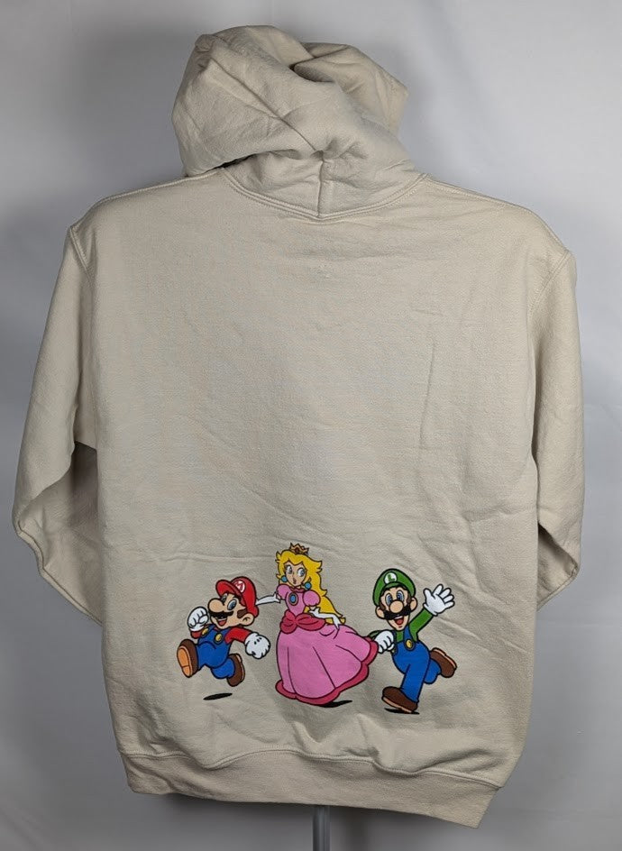 Super Mario Hoodie Men's Size SMALL Ivory Mushroom~Luigi Peach Mario Sweatshirt Super Mario
