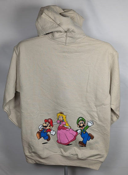 Super Mario Hoodie Men's Size SMALL Ivory Mushroom~Luigi Peach Mario Sweatshirt Super Mario