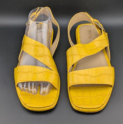 Michael Kors Size 9.5 Yellow Leather "Delilah" Croc Print Flat Sandals NEW Michael Kors