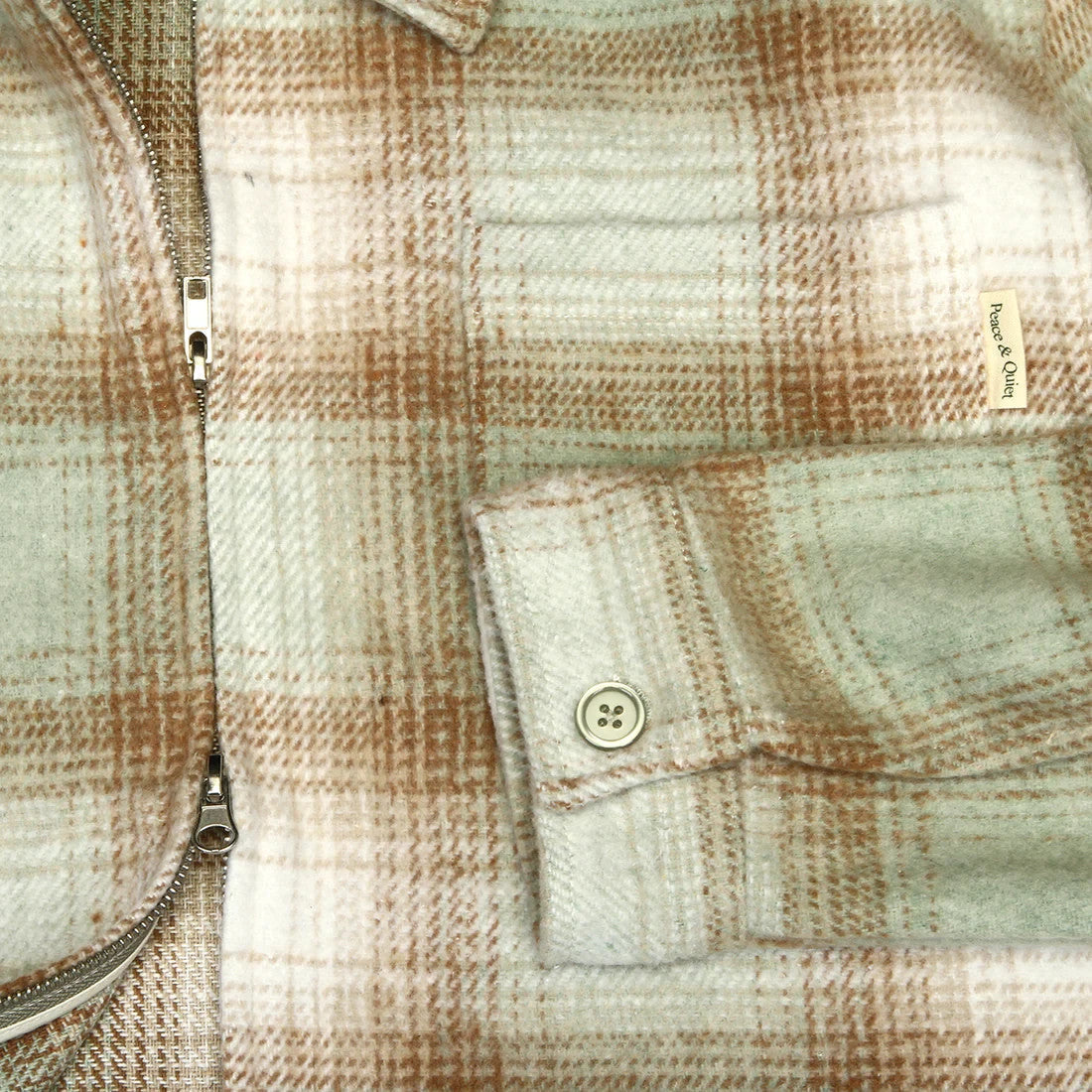 Museum Of Peace And Quiet Wordmark Cotton Plaid Jacket~Sage / Beige Size Medium Wordmark