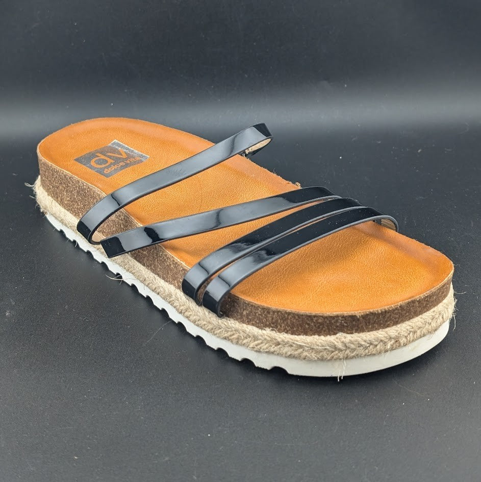DV Dolce Vita Women's Size 6.5 Carlee Slide Sandal in Black / Tan w/ Jute Wrap Dolce Vita
