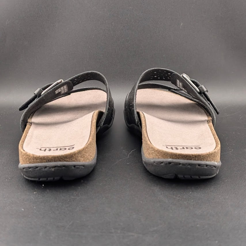 Earth Women's Sz 8.5 Sand Antigua Black Perforated Leather Buckle Comfort Sandal Earth