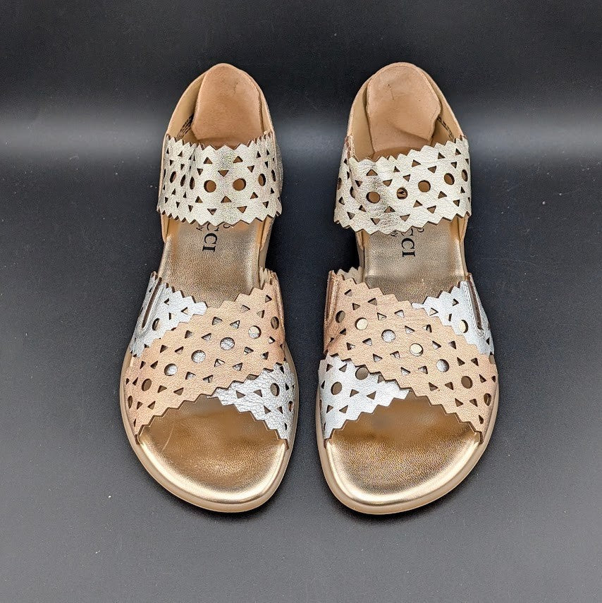 Sesto Meucci Women's Size 6M Elbie Wedge Sandals Platino Multi Faggio  $135 Sesto Meucci